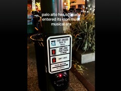 Een TikTok (screenshot) waarop de gehackte oversteekplaatsknop in Palo Alto te zien is. (Afbeeldingsbron: rosecampau op TikTok)