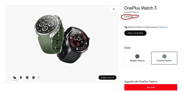 OnePlus heeft niet onthuld waarom de OnePlus Watch 3 in de VS duurder is dan oorspronkelijk gepland. (Afbeeldingsbron: OnePlus)