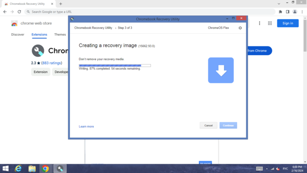 Chromebook Recovery Utility doet zijn werk (Afb.bron: Schermafdruk)