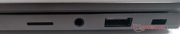 Rechts: 1x microSD, 1x gecombineerde audio/microfoon (3,5 mm), 1x USB 3.2 Gen1 Typ-A, 1x Kensington