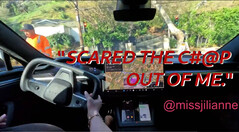 Tesla's FSD beta v12 lijkt nog steeds ernstige problemen te hebben ondanks een verschuiving naar end-to-end AI. (Afbeeldingsbron: MissJIlianne op X - screenshot, bewerkt)