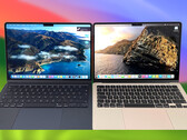 Het 15-inch model is vergelijkbaar met een 13-inch model, maar dan groter. Het draait macOS Sonoma uit de doos. (Afbeelding bron: Notebookcheck/Apple - bewerkt)