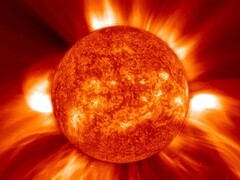 Beeld van een coronale massa-ejectie vastgelegd door SOHO (Beeldbron: NASA, GSFC, SOHO en ESA; bijgesneden)