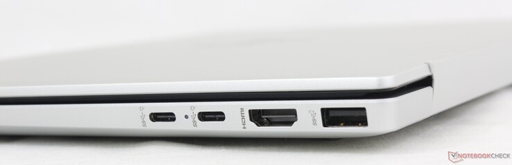 Rechts: 2x USB-C (10 Gbps) met DisplayPort + Power Delivery, HDMI 2.1, USB-A (10 Gbps)