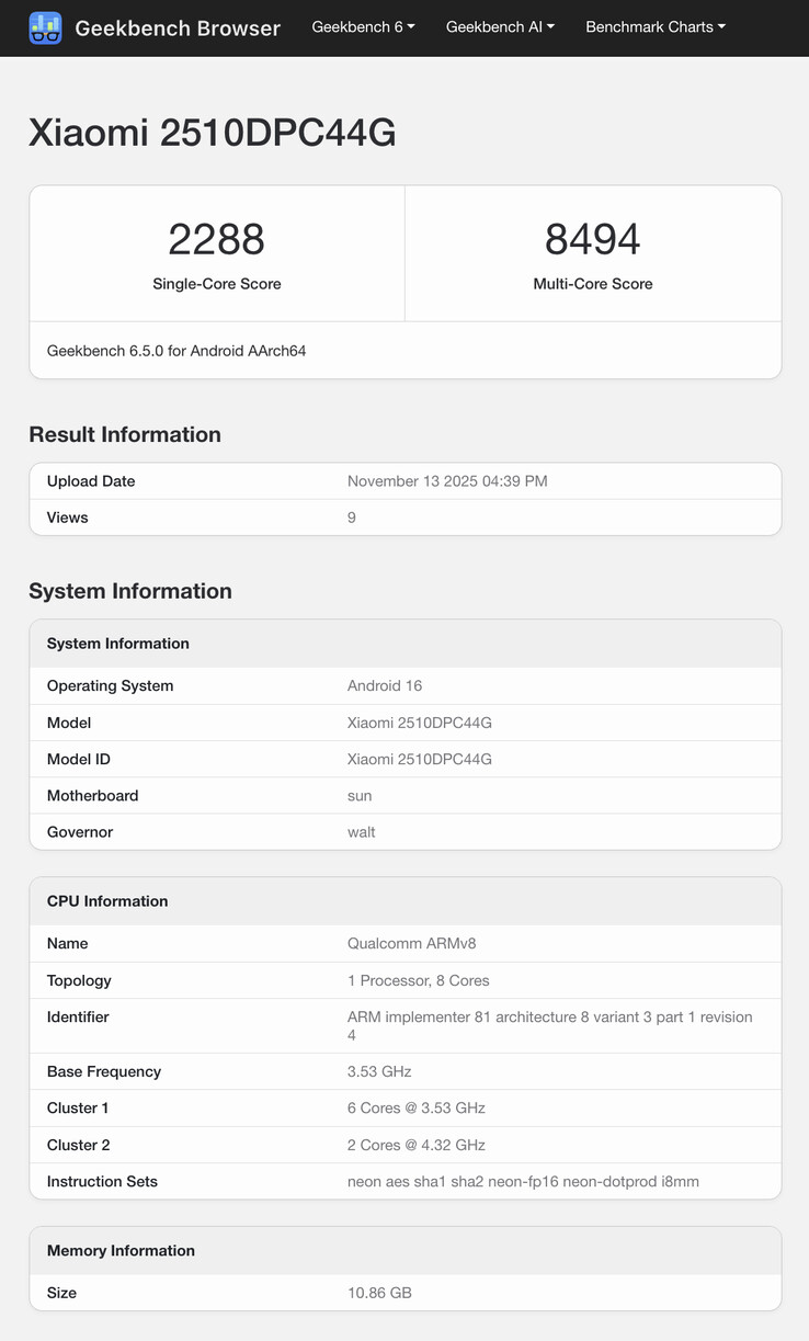 (Afbeeldingsbron: Geekbench)