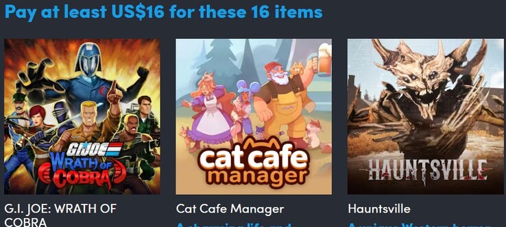 Decoratieve afbeelding. Het derde niveau bevat alle 16 items (Afbeeldingsbron: Humble Bundle)