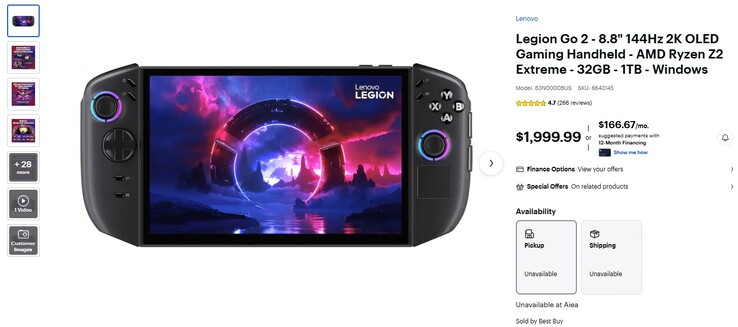 Legion Go 2 vermeld op Best Buy. 