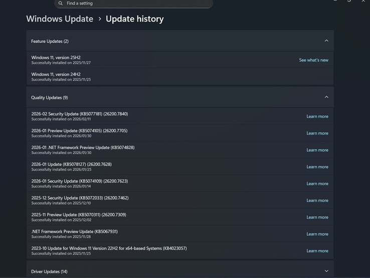 Windows updategeschiedenis op de Lenovo LOQ 16IRH8
