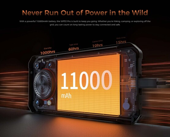 De Oukitel WP53 Pro robuuste smartphone heeft een enorme 11.000 mAh batterij. (Afbeeldingsbron: Oukitel)