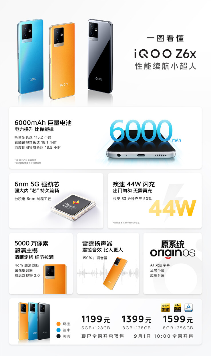 iQOO lanceert de vernieuwde Z6 en de nieuwe Z6x. (Bron: iQOO via Weibo)