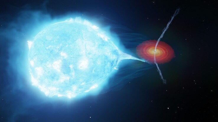Een illustratie van het Cygnus X-1 systeem.