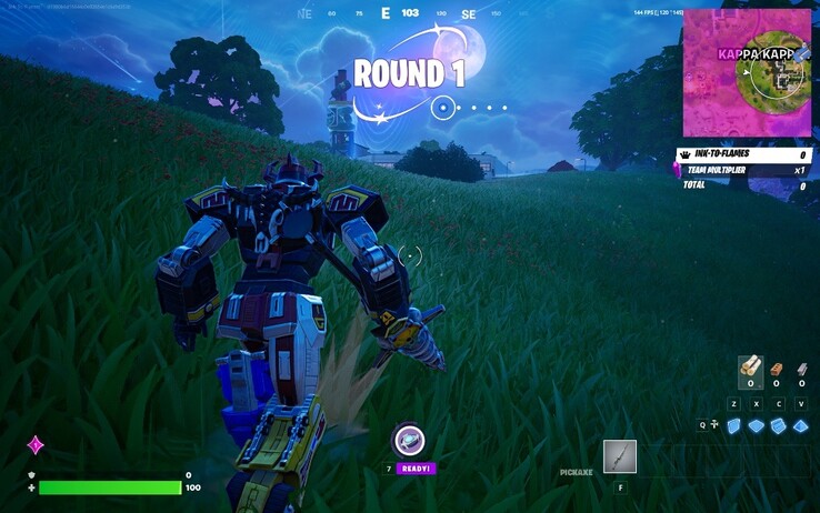 Tijdens deze test slaagde ik erin om 144FPS te halen, terwijl ik Fortnite speelde. (Afbeeldingsbron: Darryl Linington - Notebookcheck)