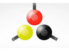 Een productafbeelding van Google&#039;s Chromecast 2 in verschillende kleuren. (Afbeelding Bron: Google)