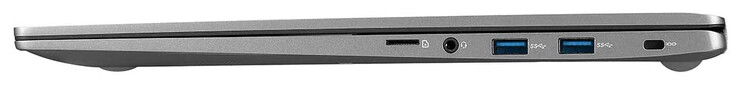 Rechterkant: kaartlezer (MicroSD), audiopoort, 2x USB 3.2 Gen 1 (Type A), opening voor een kabelslot
