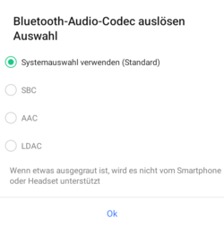 Beschikbare Bluetooth-audiocodecs