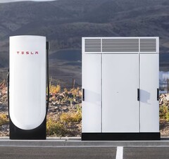 Een Tesla V4 Supercharger en kast (Afbeelding bron: Tesla)