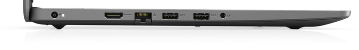 Links: AC-adapter, HDMI, Gigabit Ethernet, 2x USB 3.2 gen 1 (type-A), gecombineerde audiopoort