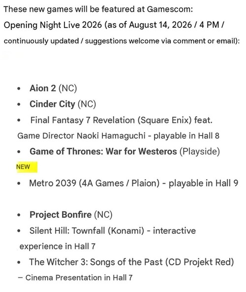 Programma van Gamescom 2026 met speelbare demo van Final Fantasy 7 Revelation