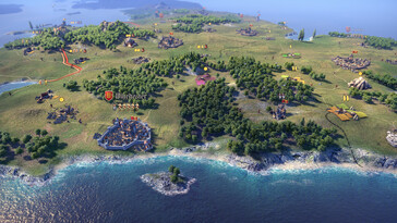 Een afbeelding waarop een kaart uit Knights of Honor II: Sovereign te zien is.