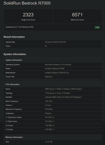 AMD Ryzen 3 7440U Geekbench score (afbeelding via Geekbench)