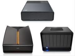 Seagate One Touch (boven), FireCuda X Vault (links) en LaCie 8big Pro5 (rechts).