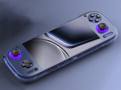 Het lijkt erop dat de Odin 3 geen Micro HDMI-poort zal hebben. Afgebeeld: de gaming handheld in transparant blauw (bron: AYN - bewerkt)