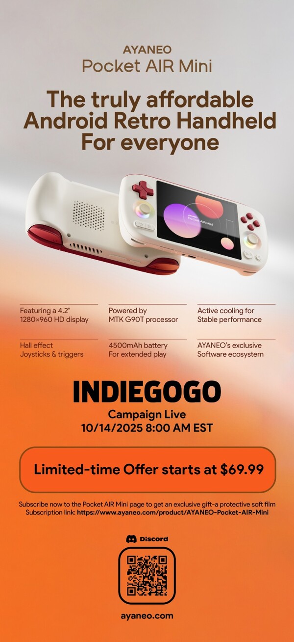 De Ayaneo Pocket Air Mini is te bestellen via Indiegogo. (Afbeeldingsbron: Ayaneo)