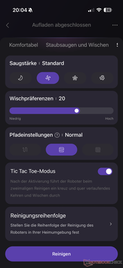 Instellingen voor de reinigingsprestaties