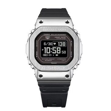 Casio G-Shock GM-H5600-1 met een metalen zilverkleurige kast en omgekeerd LCD-scherm.