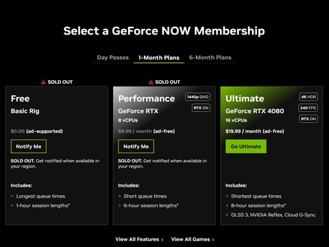 GeForce Nu Tier-opties Uitverkocht (Afbeelding Bron: Nvidia)