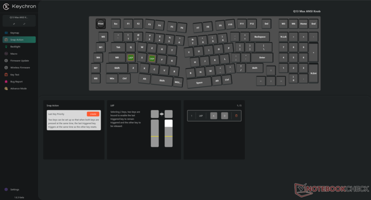 De opties van Keychron Launcher LKP (SOCD) worden Snap Action genoemd. 
