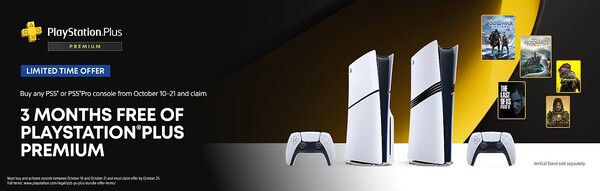 Kopers die tussen nu en 21 oktober een PS5 Pro of PS5 kopen en activeren, krijgen 3 maanden PlayStation Plus Premium. (Afbeeldingsbron: PlayStation)
