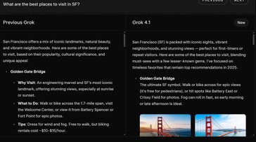 xAI Grok 4.1 AI is beter in het maken van onderhoudende en nuttige antwoorden op prompts. (Afbeeldingsbron: xAI)
