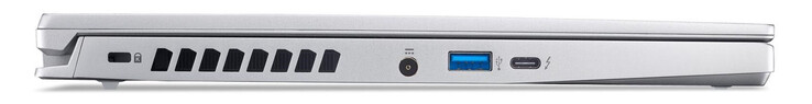 Linkerkant: Sleuf voor kabelslot, voedingsaansluiting, USB 3.2 Gen 2 (USB-A), Thunderbolt 4 (USB-C; Power Delivery, Displayport)