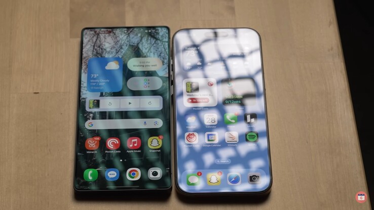 Galaxy Weergaveweerkaatsing S25 Ultra vs iPhone 16 Pro Max. (Afbeeldingsbron: 6 Months Later op YouTube)