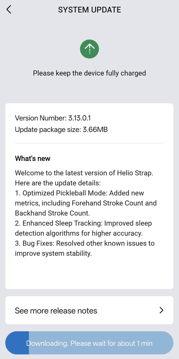 De releaseopmerkingen voor de Helio Strap-firmware v 3.13.0.1 van Amazfit