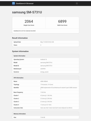 Galaxy S25 FE Geekbench notering (afbeeldingsbron: Abhishek Yadav op X)