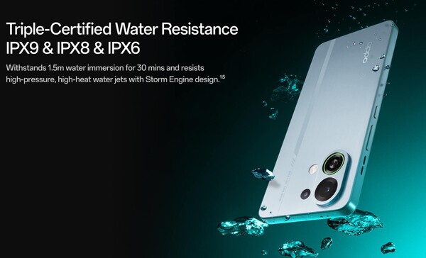 De smartphones uit de Oppo K13 Turbo-serie zijn drievoudig gecertificeerd voor waterbestendigheid. (Afbeeldingsbron: Oppo)