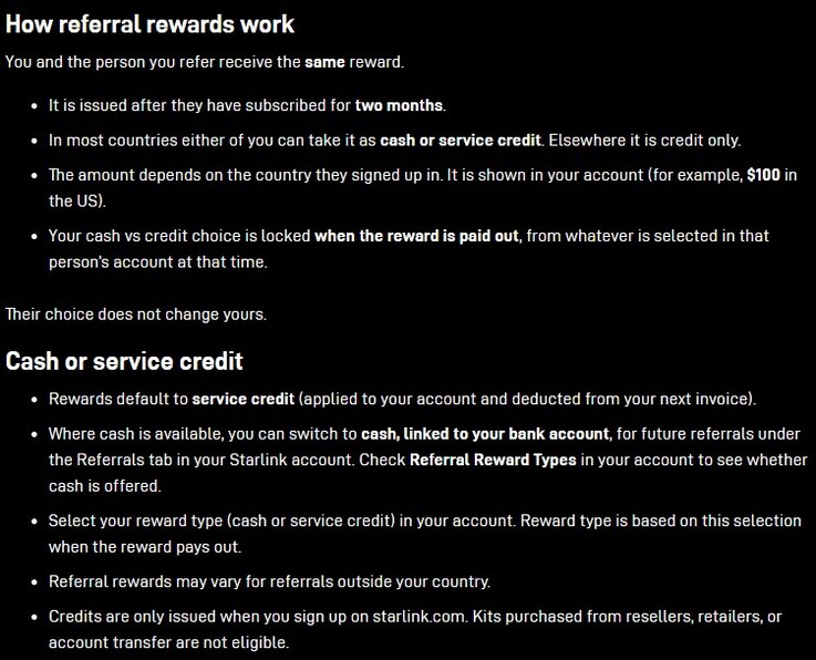 Voorwaarden voor Starlink-cashreferrals