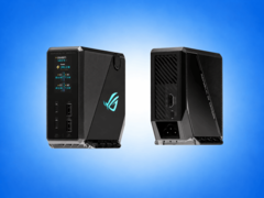 ROG Flux-oplaadstation met een vermogen van 260 W, een oplaadvermogen van 140 W en een 1,9-inch LCD-scherm