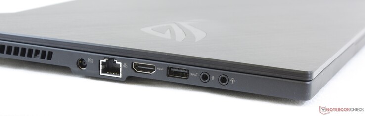 Links: AC-voeding, Gigabit RJ-45, HDMI 2.0b, USB 3.2 Gen. 2 Type-A, 3.5-mm-microfoon, 3.5-mm-koptelefoon