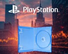 Banner voor Sony-aandelen, afgebeeld met een lege fysieke gamecase