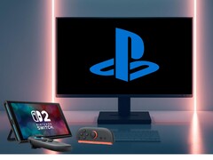 Switch 2 naast pc-monitor met PlayStation-logo (bron: Nintendo of America, Sony PlayStation met bewerkingen)