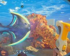 Een screengrab van een gemodde versie van Subnautica 2 met dodelijke wezens