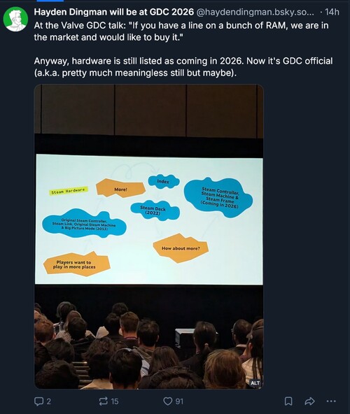 Grapje over geheugentekort bij presentatie Valve GDC 2026