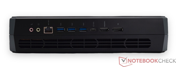 Achterzijde: Mic-in, line-out, RJ45 2.5G, 3x USB 3.2 Gen2 Type-A, USB 3.2 Gen2 Type-C poort (Alt Data en DP), HDMI 2.1, DisplayPort 2.0