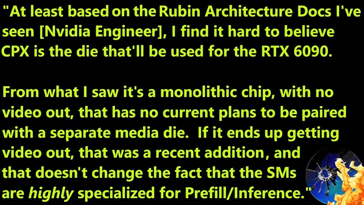 De Nvidia Rubin CPX GPU zal waarschijnlijk niet de RTX 6090 aandrijven. (Afbeeldingsbron: Moore's Law Is Dead op YouTube)