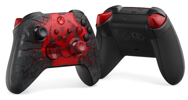 De Gears of War: E-Day limited edition-controller heeft een 3D-ontwerp op de voorkant.