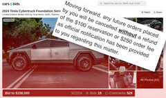 Deze Tesla Cybertruck op Cars &amp;amp; Bids is vrijgesteld van het anti-verkoopbeleid van Tesla, maar anderen hebben een verbod gekregen voor pogingen tot soortgelijke verkoop. (Afbeeldingsbron: Cars &amp;amp; Bids / Cybertruck Owners Club - bewerkt)
