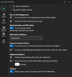 Instellingen voor Text Grab 